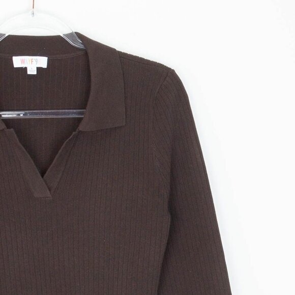 Wayf '98 Womens V Neck Crop Ribbed Sweater Size L Brown Long Sleeve Preppy Y2K - Picture 2 of 8